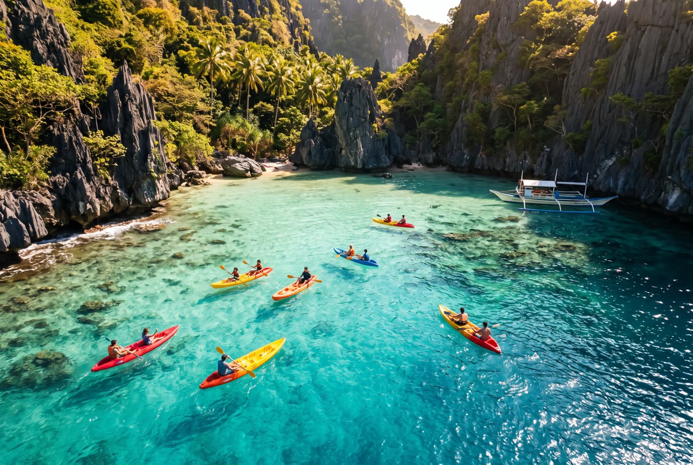Kayaks in a lagoon near El Nido (AI-generated image)