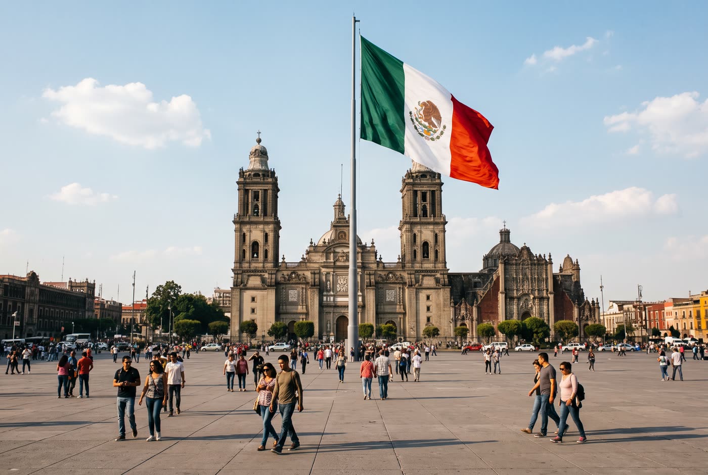 The Zócalo and the cathedral in Mexico City (AI-generated image)