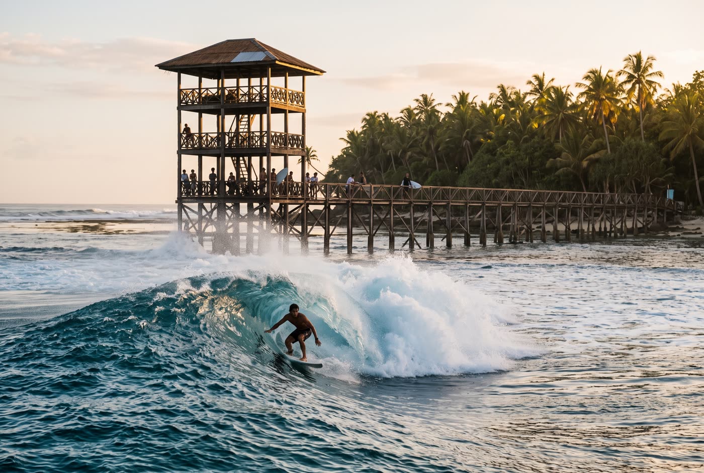A surfer at Cloud 9 on Siargao (AI-generated image)