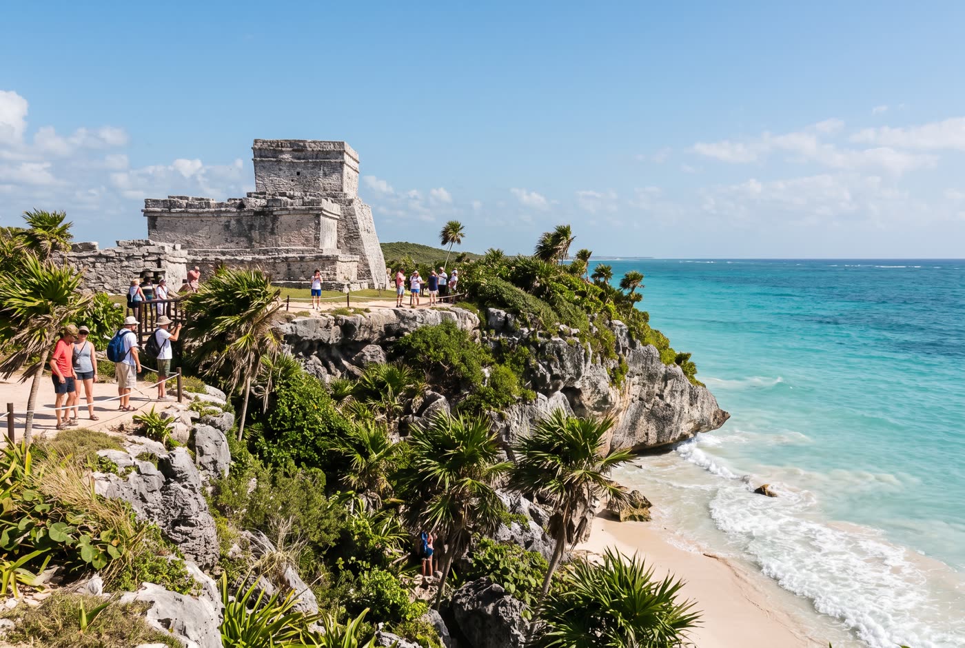 The Maya ruins of Tulum above the Caribbean (AI-generated image)